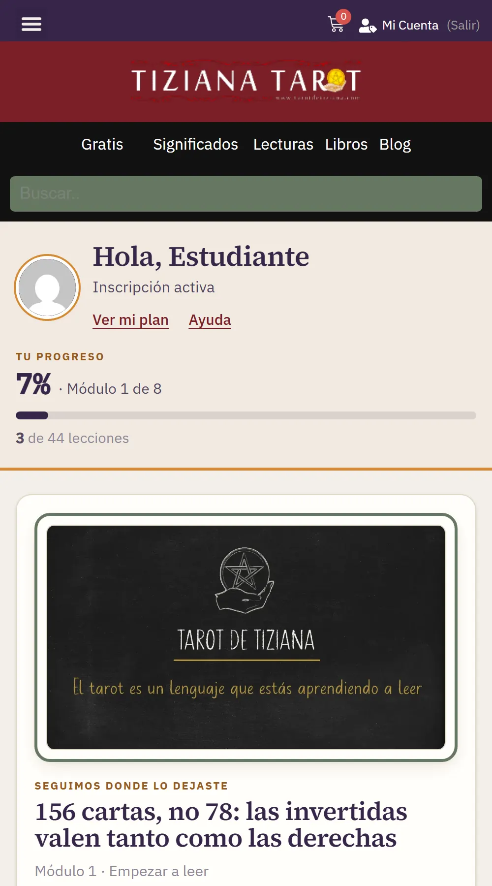 Ayuda del curso 22 La página de tu curso en el móvil: saludo, «Ver mi plan», el enlace «Ayuda» y tu progreso en el curso.